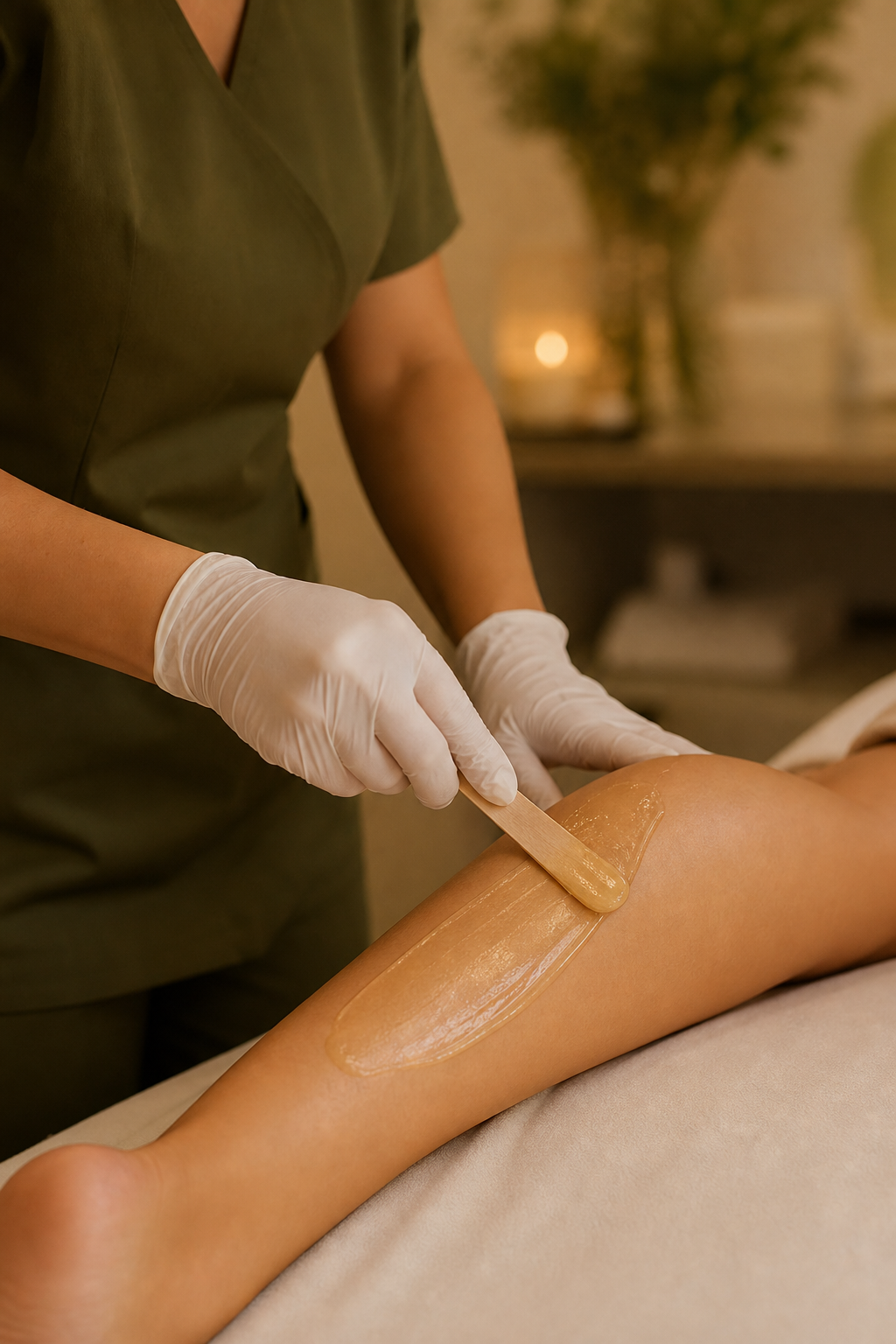 Waxing treatment in progress